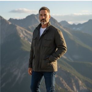 Cole Haan Signature Mens Military Field Coat Jacket, Dark Olive, Size M